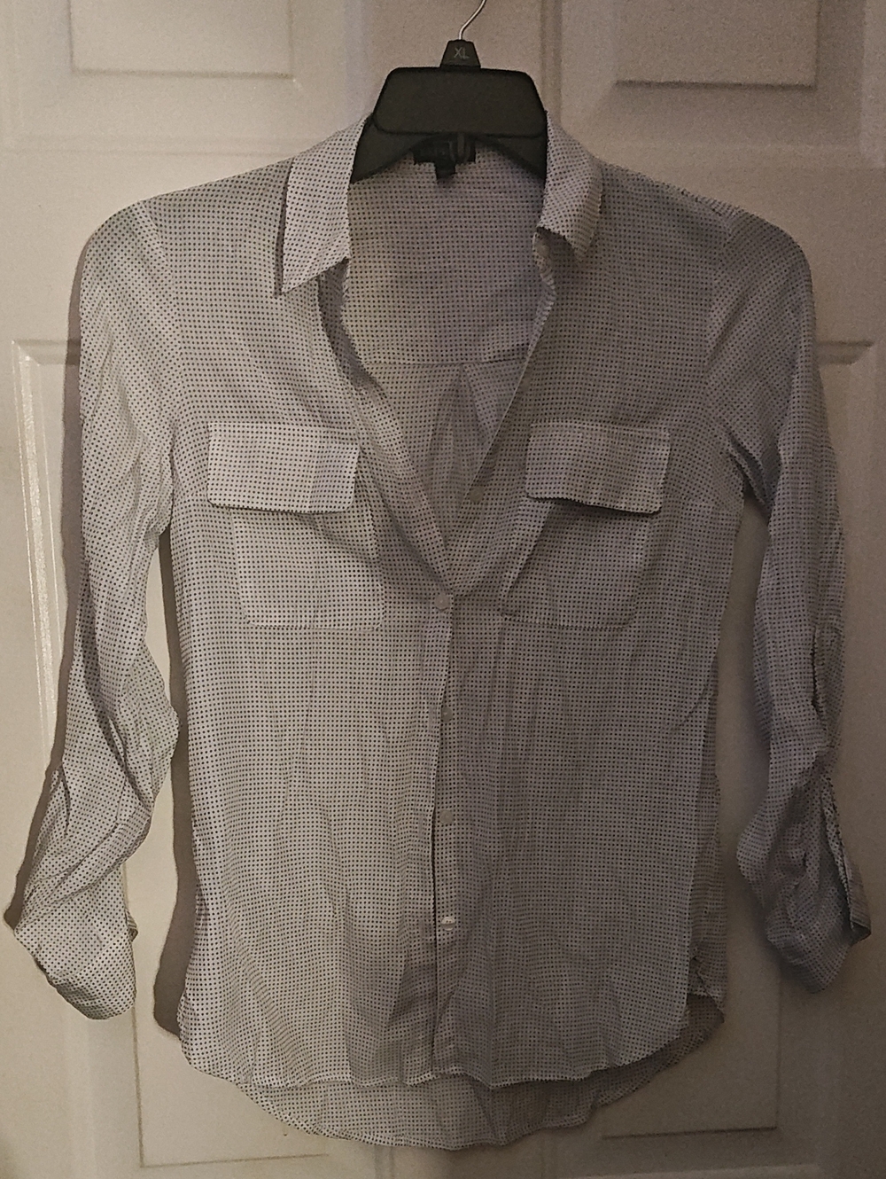 Woman's  White Micro-Pattern Button-Up Shirt